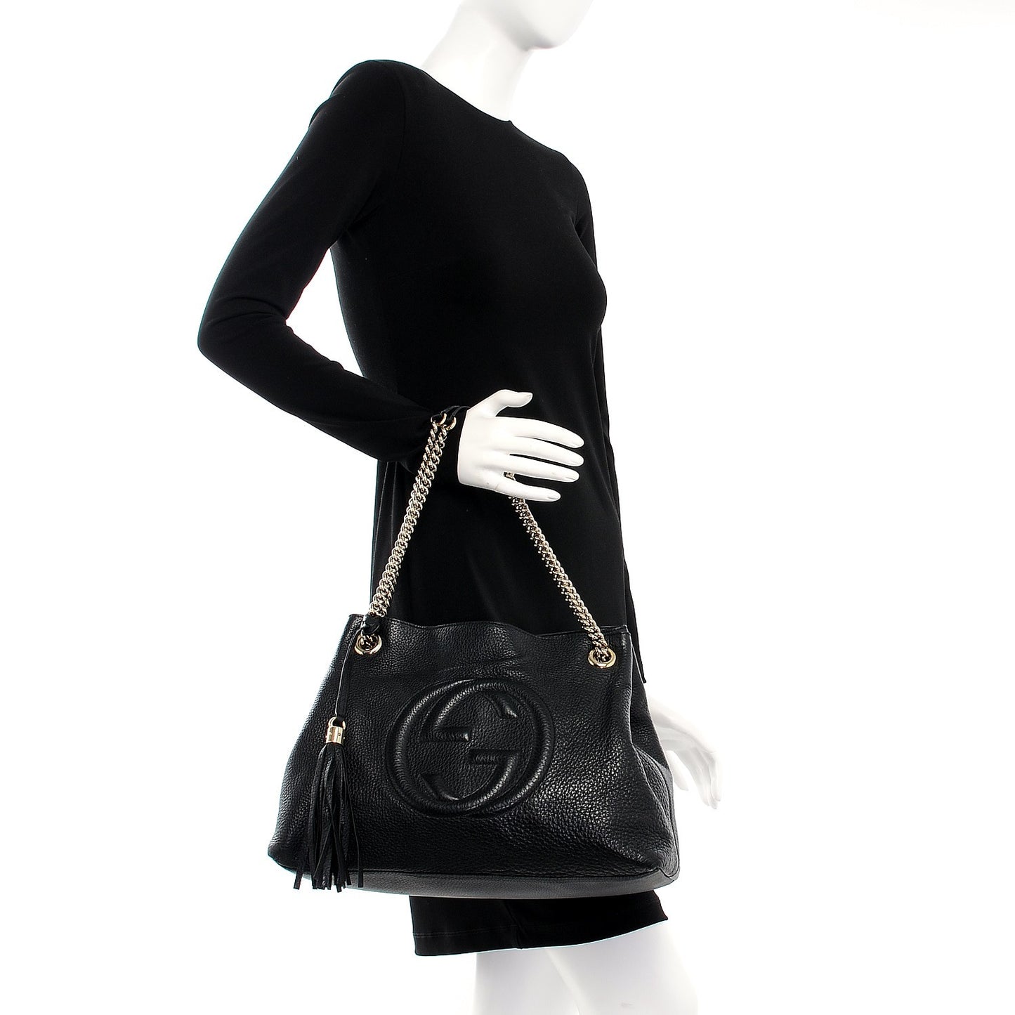 Pebbled Calfskin Medium Soho Chain Shoulder Bag Black