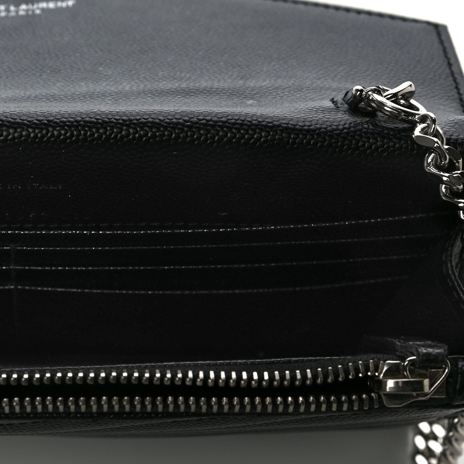Saint Laurent Grain De Poudre Matelasse Chevron Monogram Envelope Chain Wallet Black 4 of 8