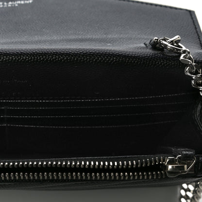 Saint Laurent Grain De Poudre Matelasse Chevron Monogram Envelope Chain Wallet Black 4 of 8