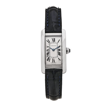Cartier Stainless Steel Alligator 19mm Tank Americaine Quartz Watch Blue 1 of 4