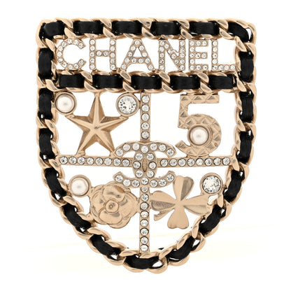 Chanel Lambskin Pearl Strass Sergeant Chanel Shield Brooch Gold 1 of 4