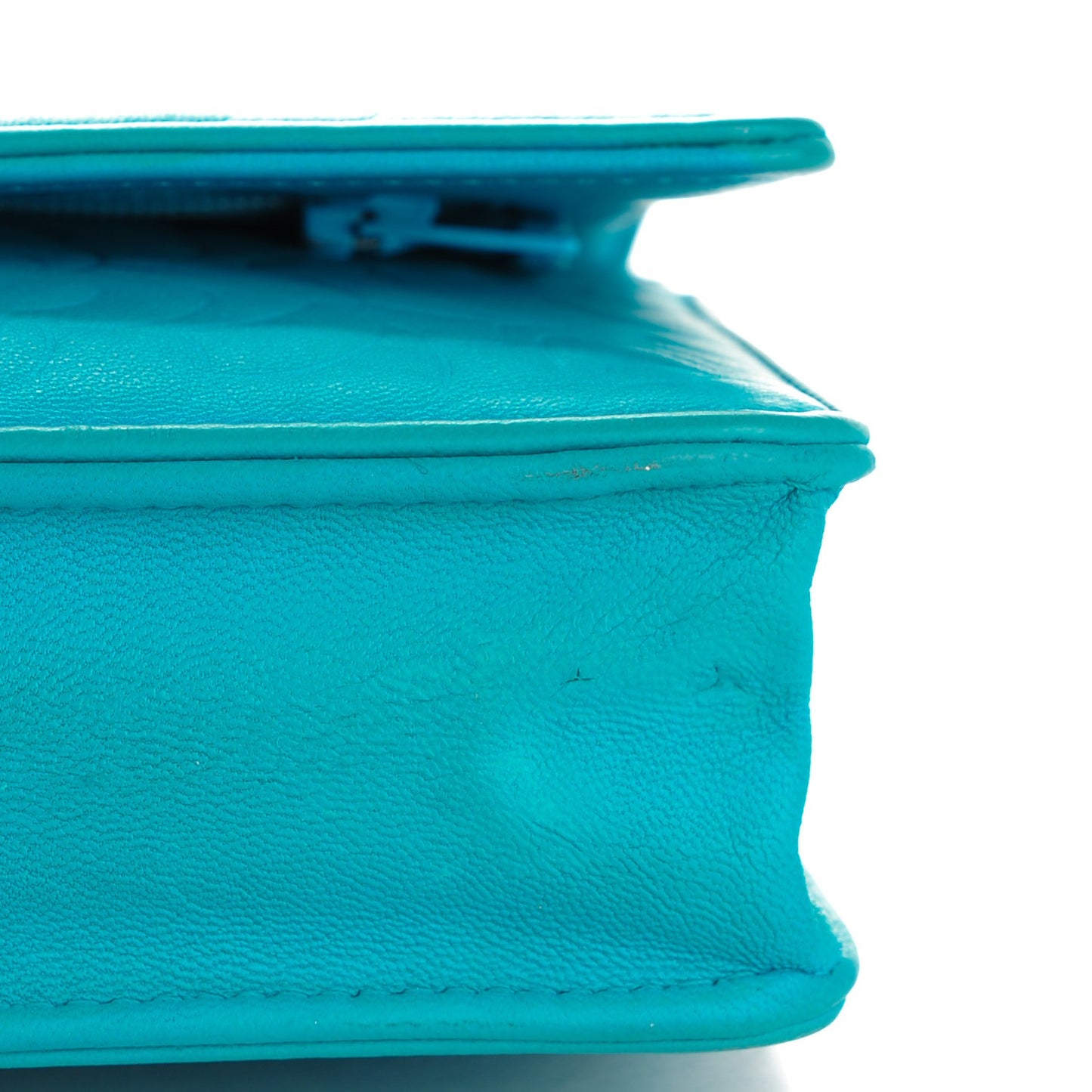 Lambskin Camellia Embossed Wallet On Chain WOC Turquoise