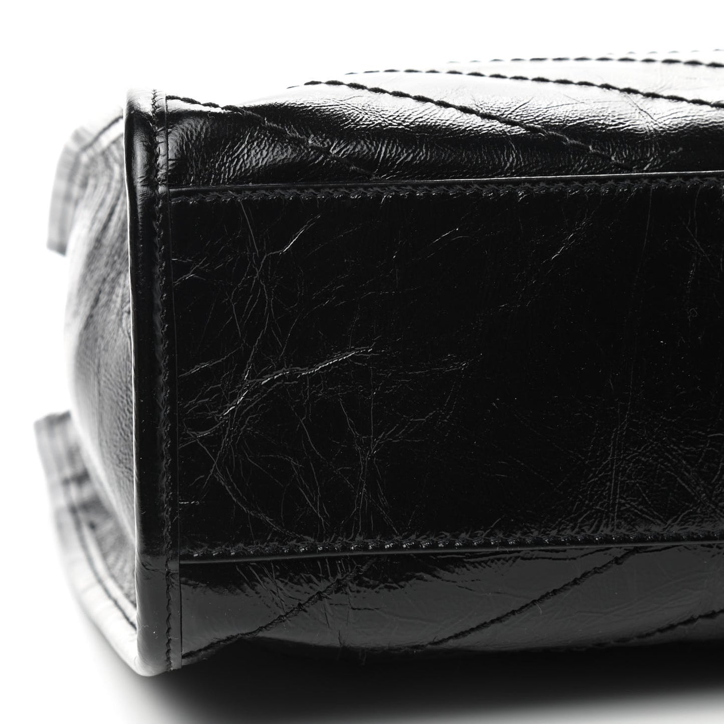 Crinkled Calfskin Matelasse Monogram Medium Niki Shopper Tote Black