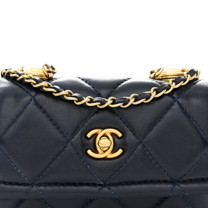Chanel Shiny Lambskin Quilted Extra Mini Flap Navy Blue 8 of 10