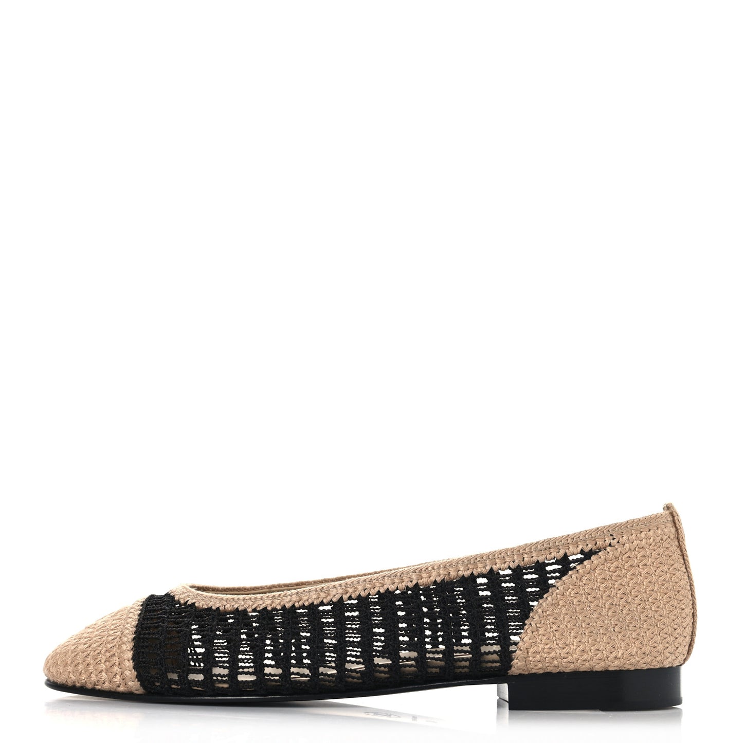 Raffia Cap Toe Ballerina Flats 40 Black Beige