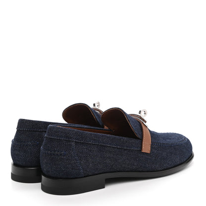 Hermes Denim Canvas Calfskin Womens Destin Loafer 36.5 Bleu Brut Gold 4 of 9