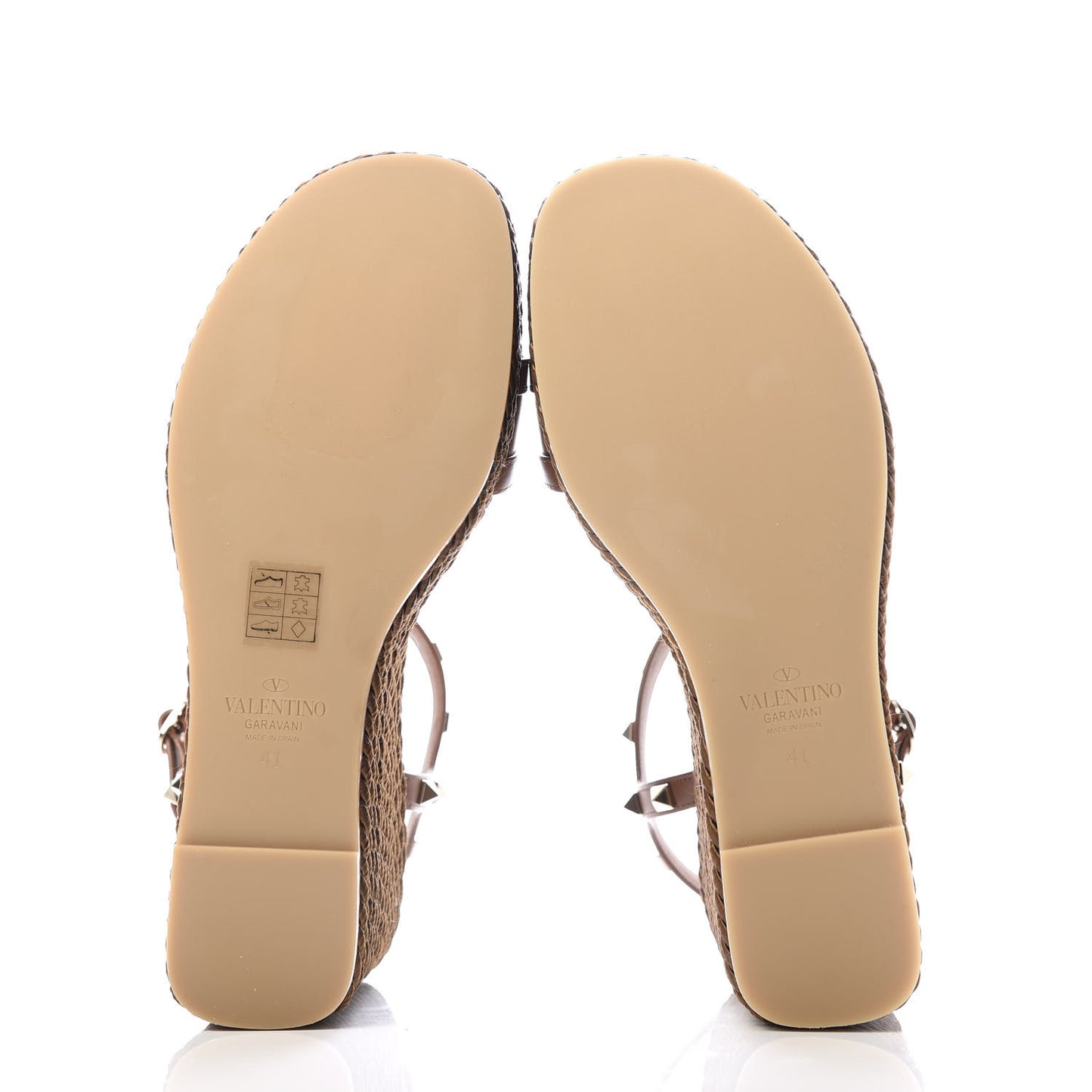 Calfskin Rockstud Torchon Espadrille 25/115mm Wedge Sandals 41 Cuoio