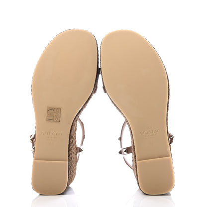 Valentino Garavani Calfskin Rockstud Torchon Espadrille 25/115mm Wedge Sandals 41 Cuoio 6 of 11