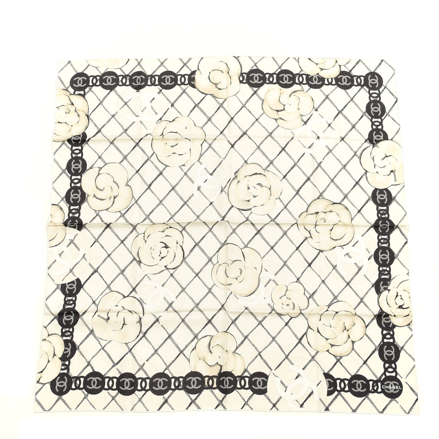 Chanel Silk Camellia CC Square Scarf Ivory 1 of 3