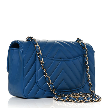 Chanel Lambskin Chevron Quilted Mini Rectangular Flap Blue 3 of 13