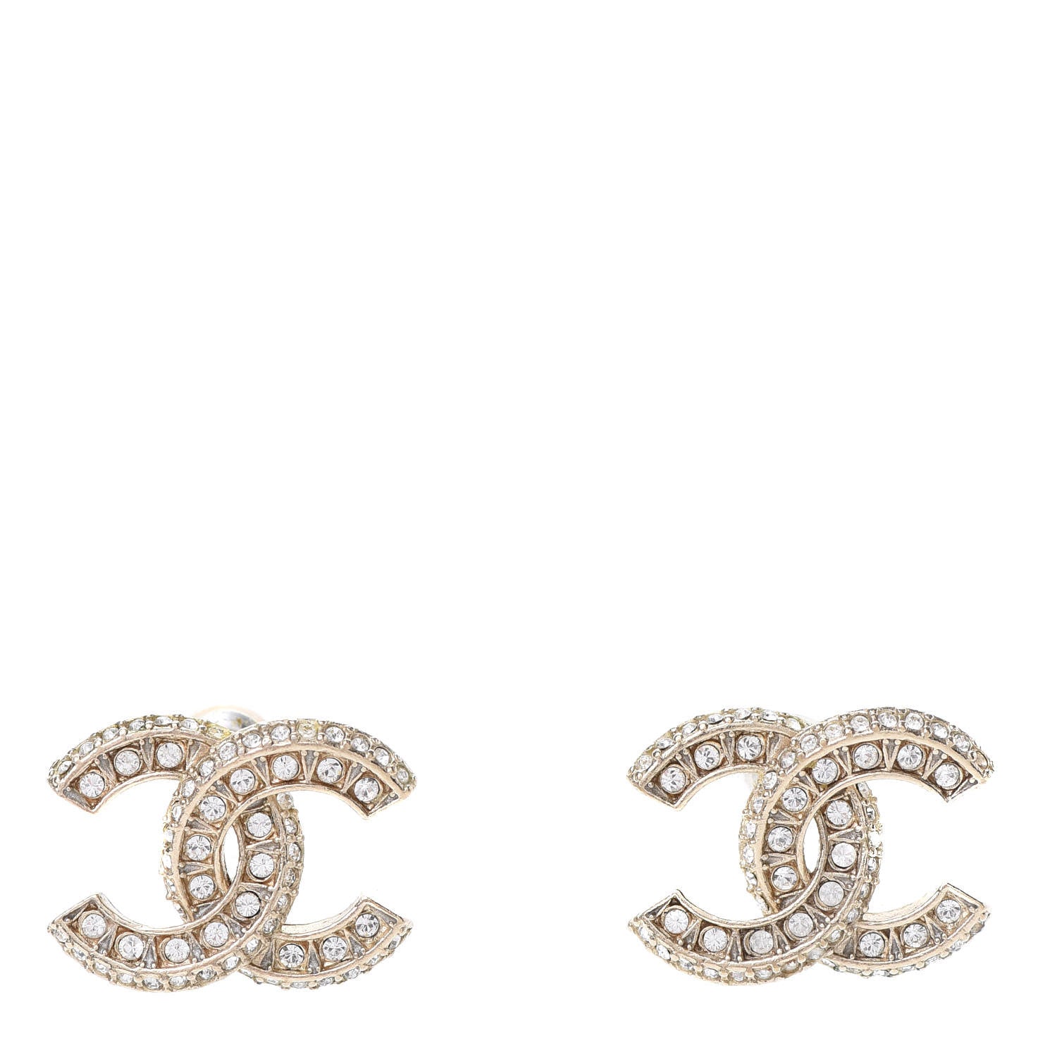 Chanel Crystal Timeless CC Earrings Light Gold 1 of 5