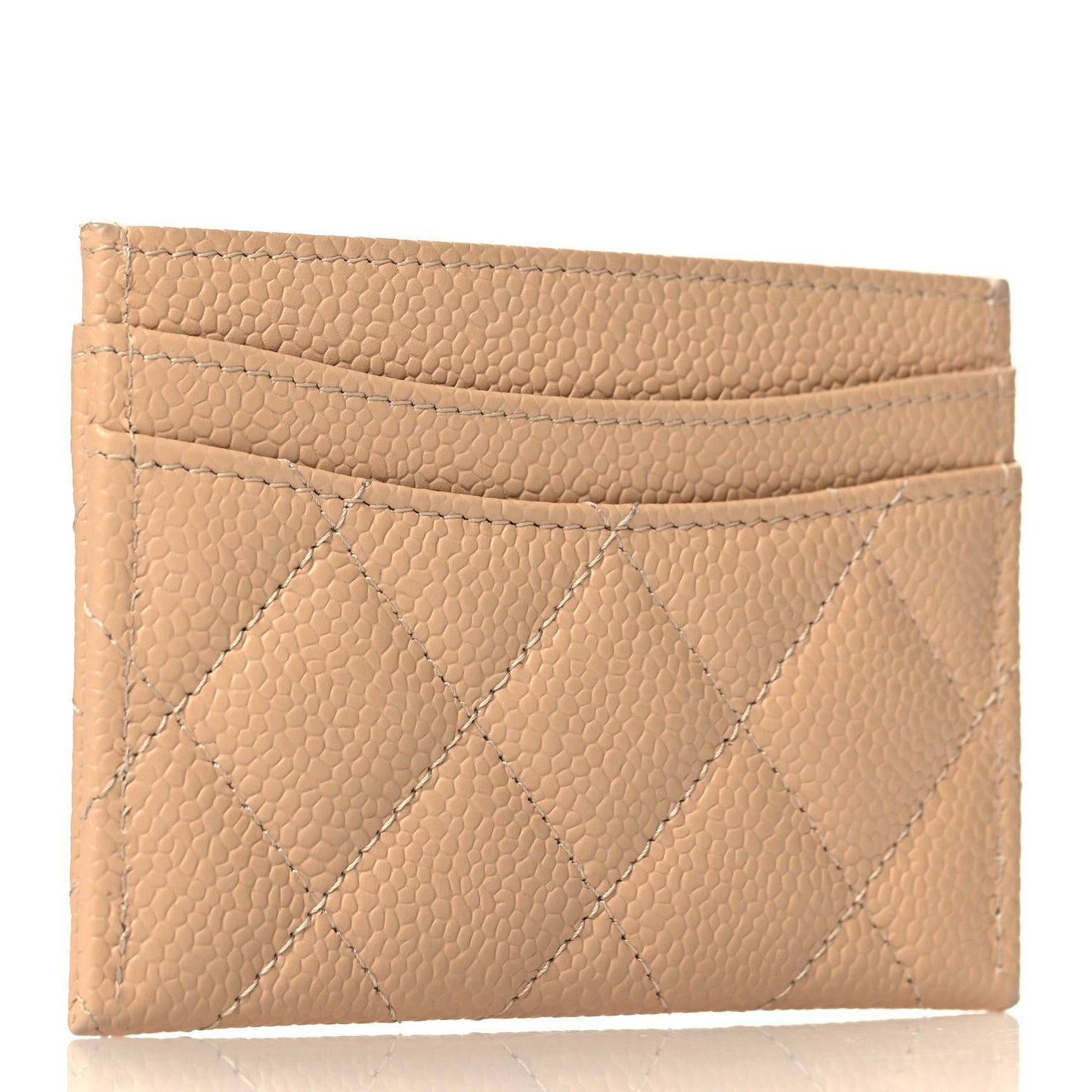 Caviar Quilted Card Holder Beige