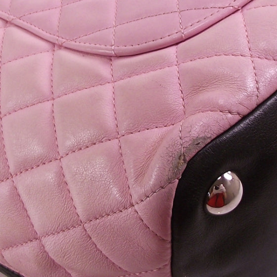 Calfskin Quilted Large Cambon Tote Pink Black