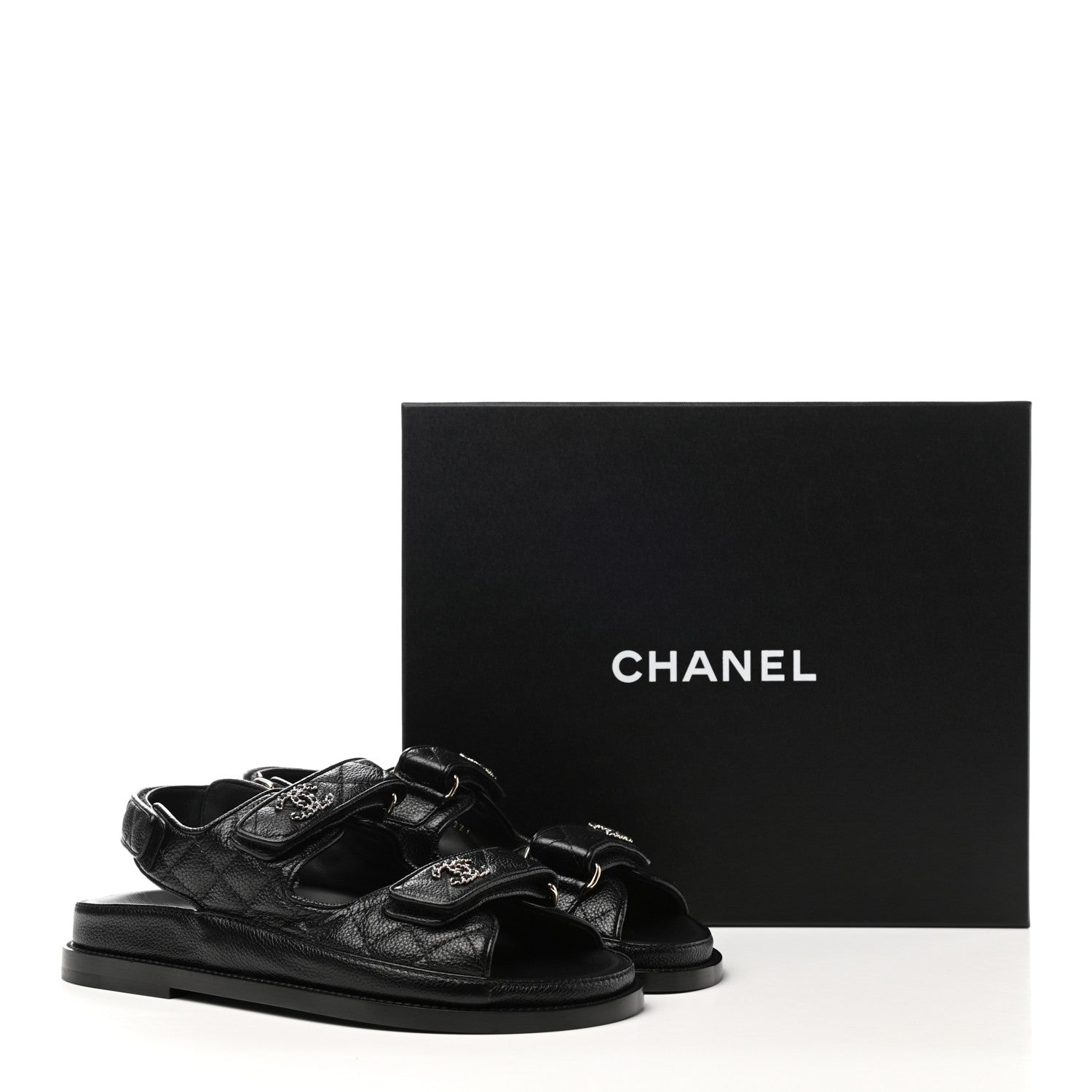 Chanel Grained Calfskin Velcro Dad Sandals 37 Black 9 of 9