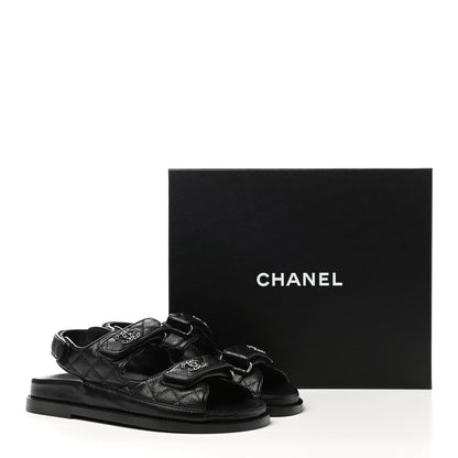 Chanel Grained Calfskin Velcro Dad Sandals 37 Black 9 of 9