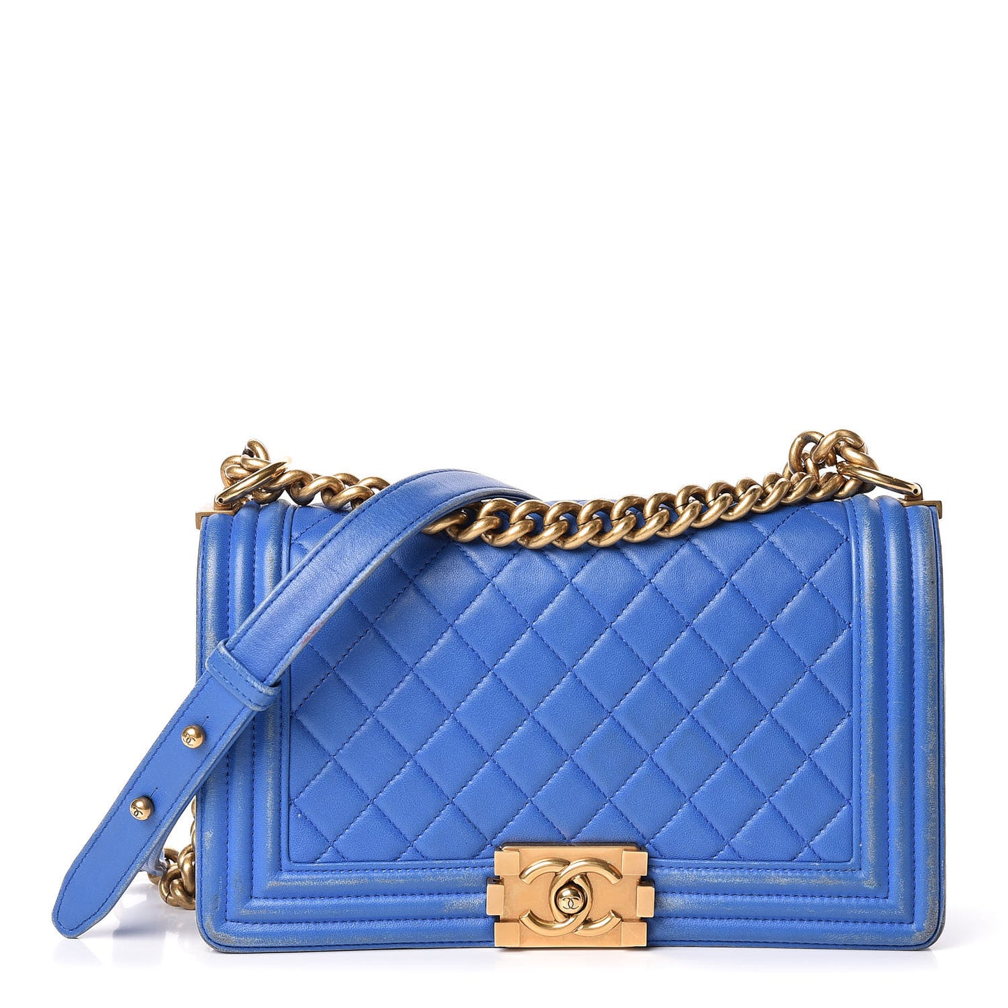 Lambskin Quilted Medium Boy Flap Blue