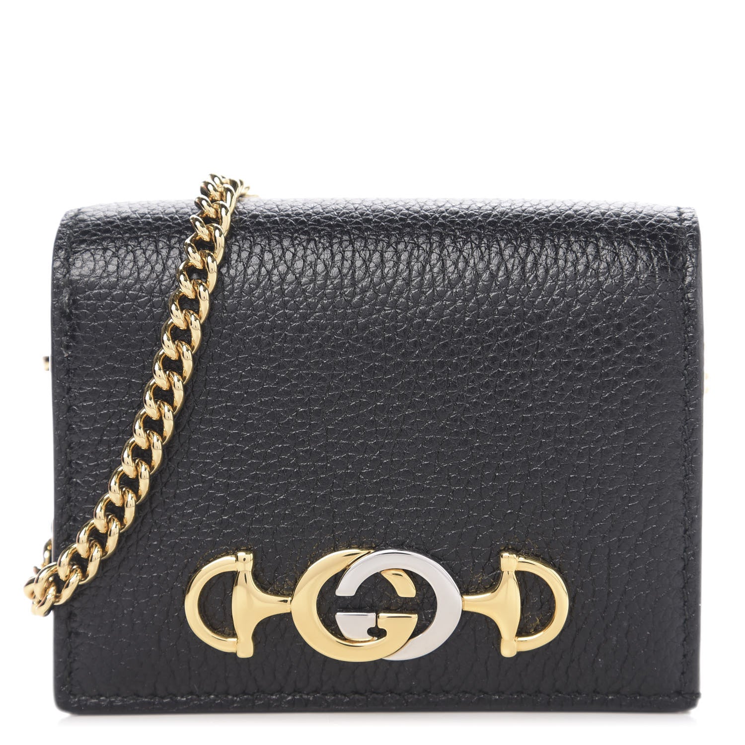 Gucci Grainy Calfskin Zumi Chain Card Case Wallet Black 1 of 9