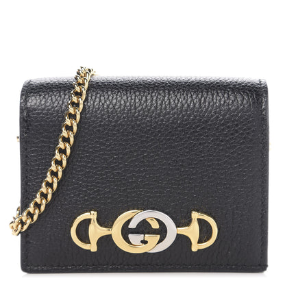 Gucci Grainy Calfskin Zumi Chain Card Case Wallet Black 1 of 9