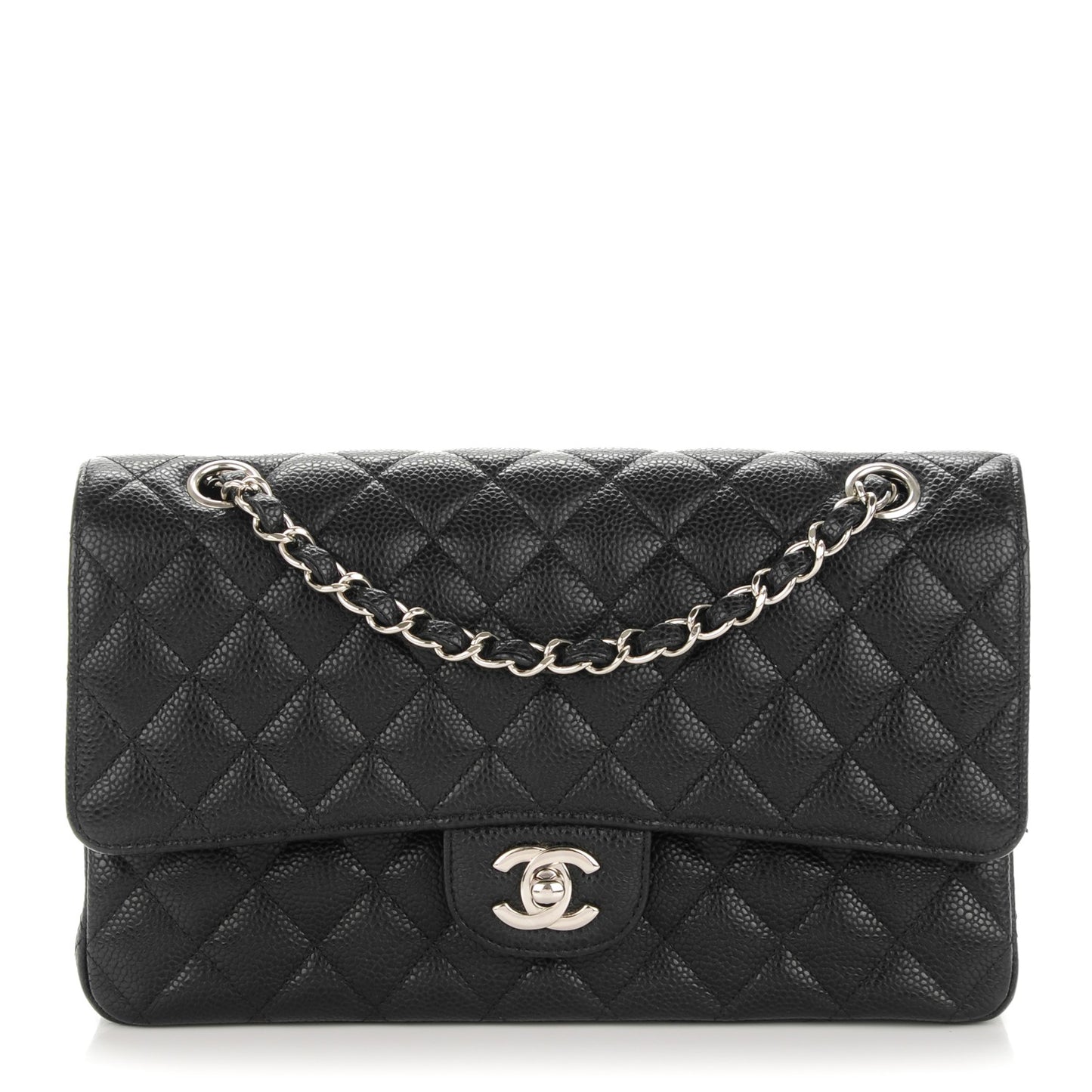 Caviar Quilted Medium Double Flap Black