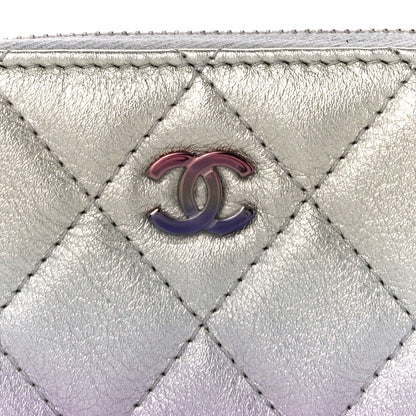 Chanel Gradient Metallic Calfskin Quilted Zip Around Coin Purse Wallet Silver Blue Yellow Purple 8 of 11