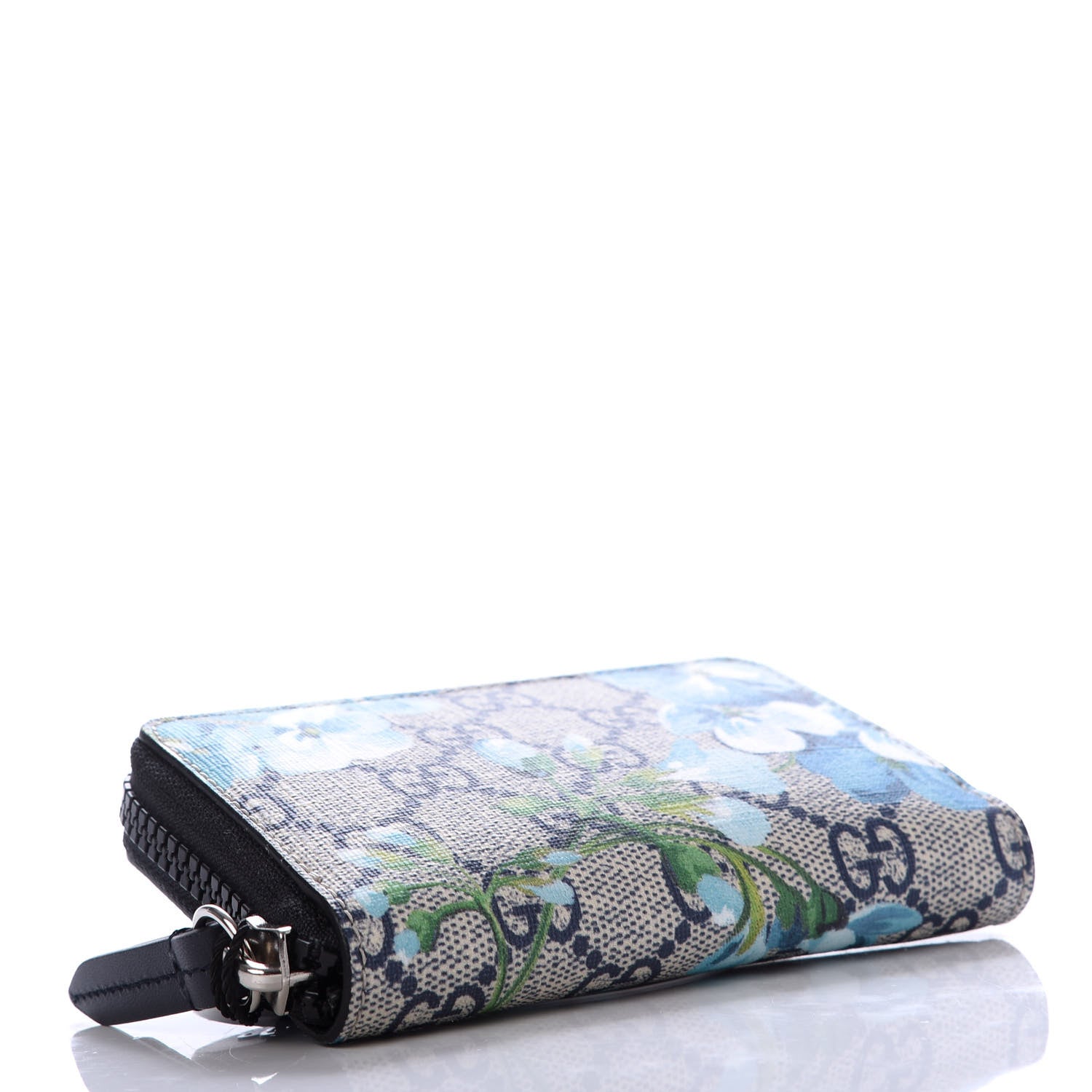 Gucci GG Supreme Monogram Blooms Zip Around Card Case Wallet Beige Blue Navy 4 of 7