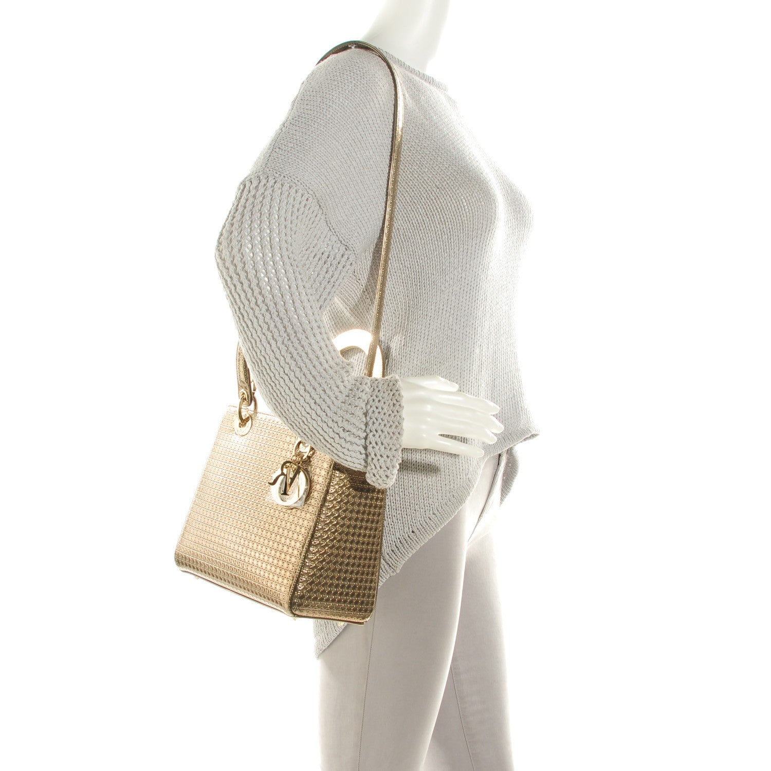 Christian Dior Metallic Patent Micro-Cannage Medium Lady Dior Champagne 2 of 7