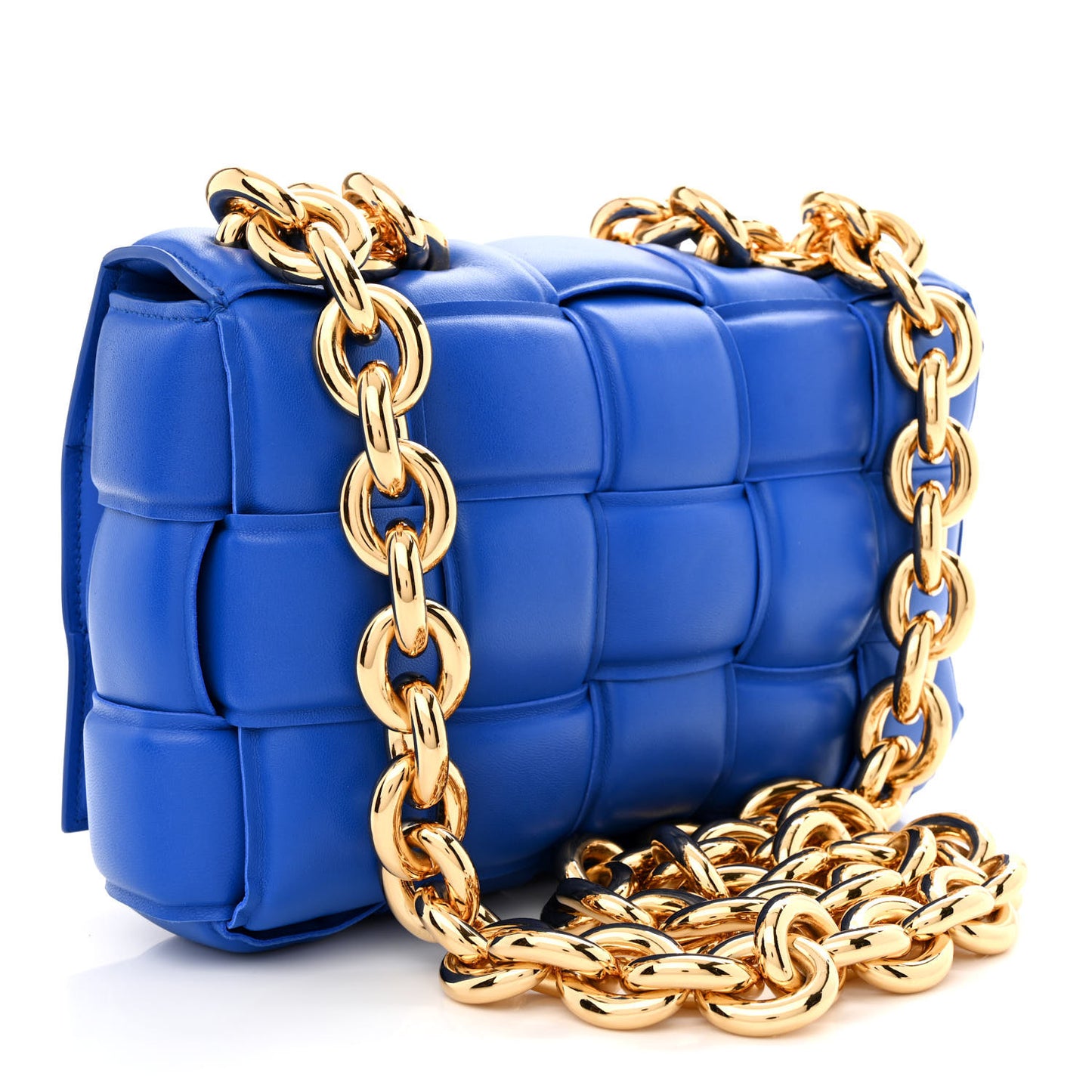 Lambskin Maxi Intreccio Padded Chain Cassette Crossbody Bag Cobalt