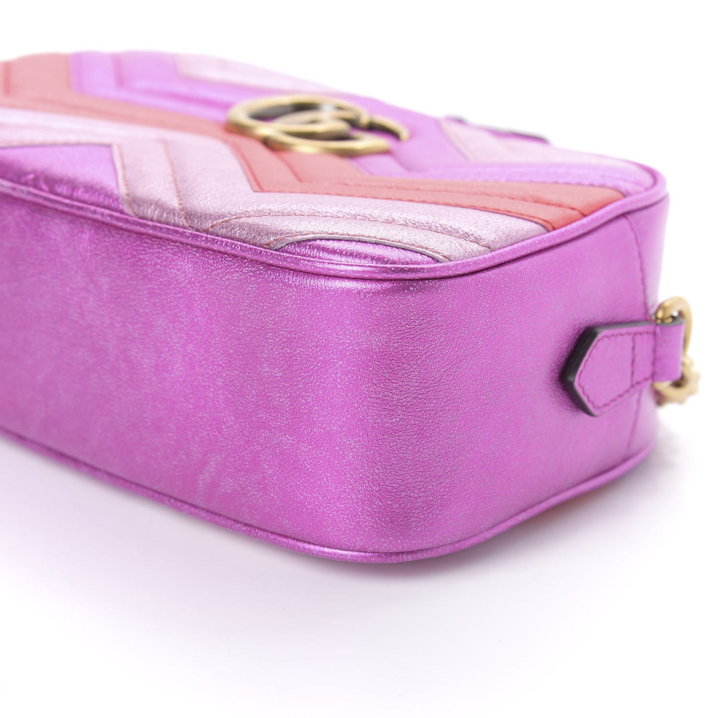 Laminated Nappa Matelasse Small GG Marmont Chain Shoulder Bag Fuxia Rosso Rosa