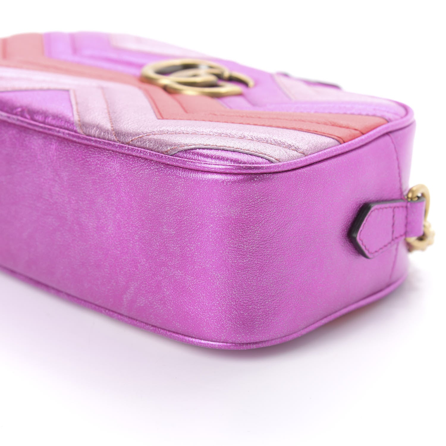 Gucci Laminated Nappa Matelasse Small GG Marmont Chain Shoulder Bag Fuxia Rosso Rosa 7 of 10