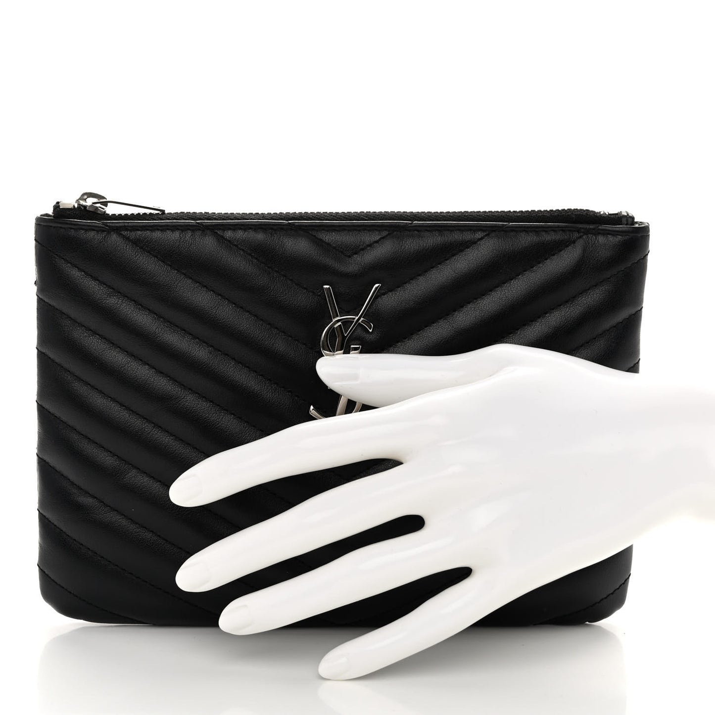 Calfskin Matelasse Chevron Monogram Pouch Black