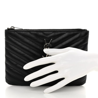 Saint Laurent Calfskin Matelasse Chevron Monogram Pouch Black 2 of 8
