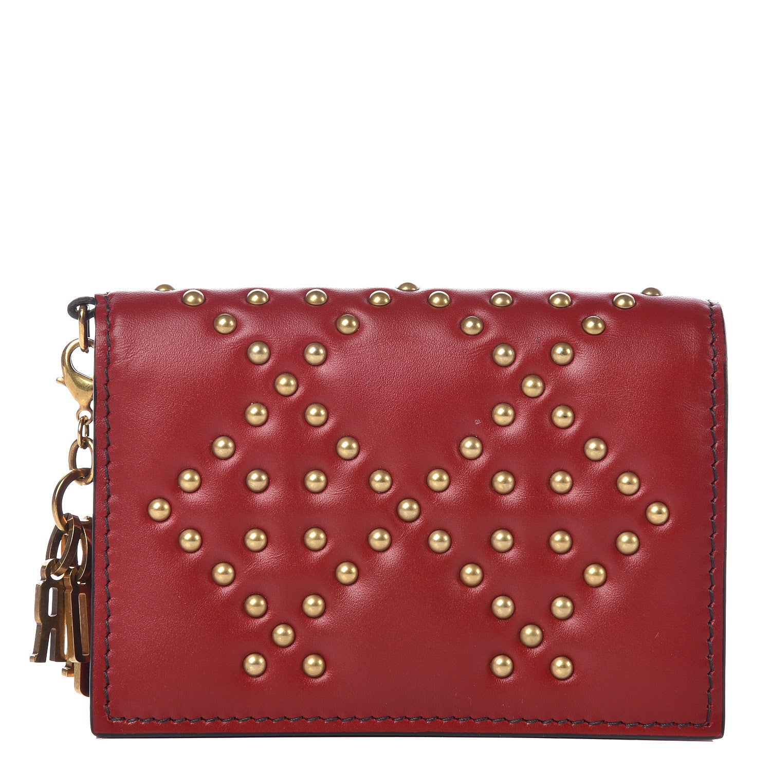 Christian Dior Lambskin Cannage Studded Lady Dior Card Holder Red 1 of 9