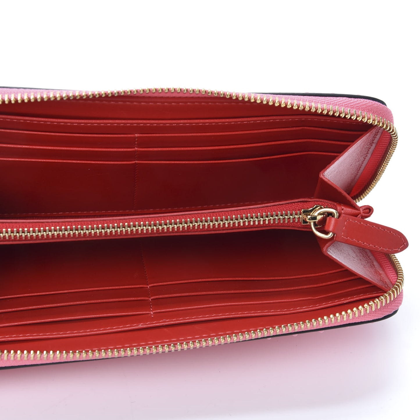 Calfskin Panettone Spiked Zip Around Wallet Pink