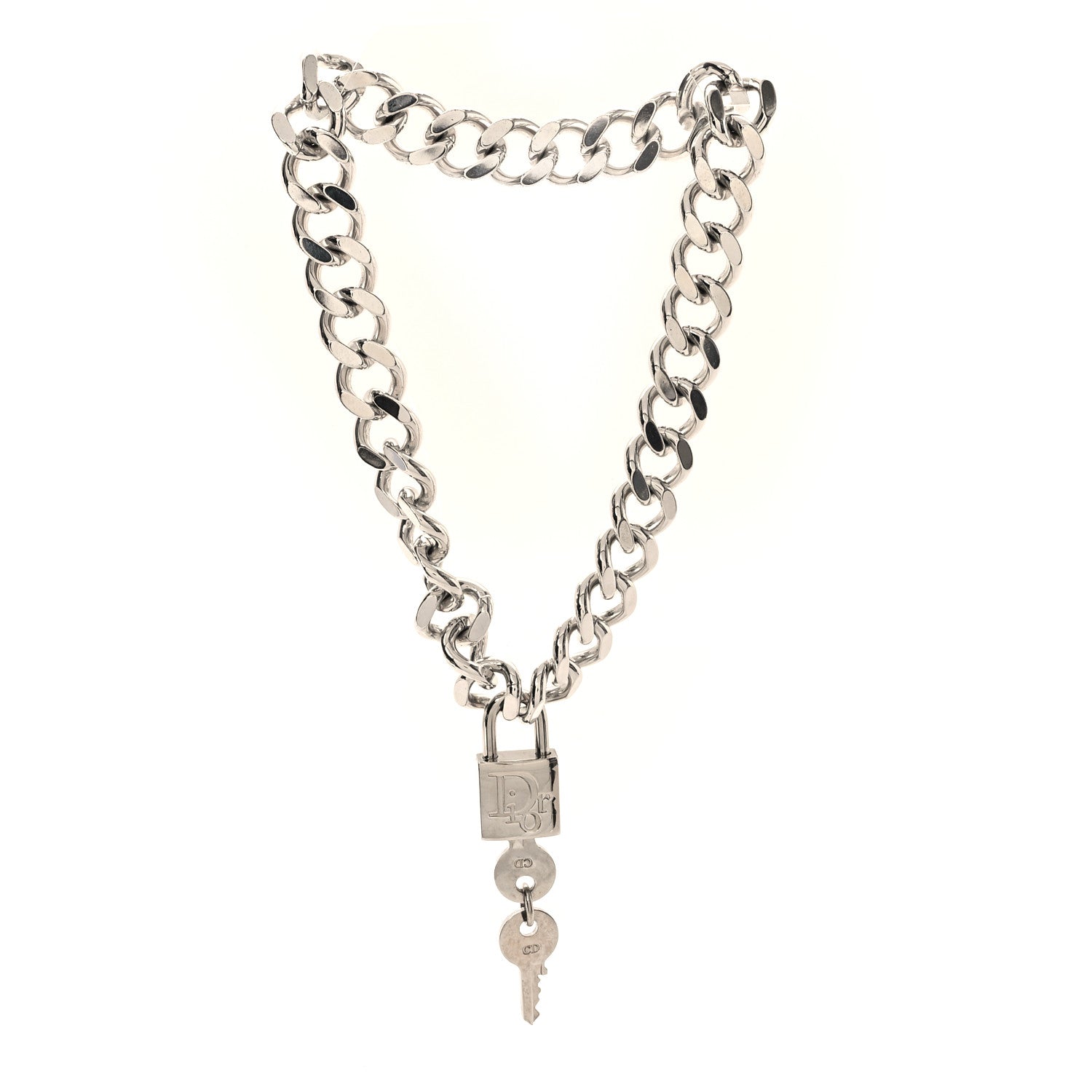 Christian Dior Metal Lock and Key Short Necklace Silver 3 of 5