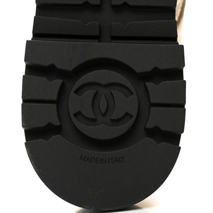 Chanel Crumpled Lambskin Quilted Platform Lace Up Combat Boots 38 Beige Black 8 of 8