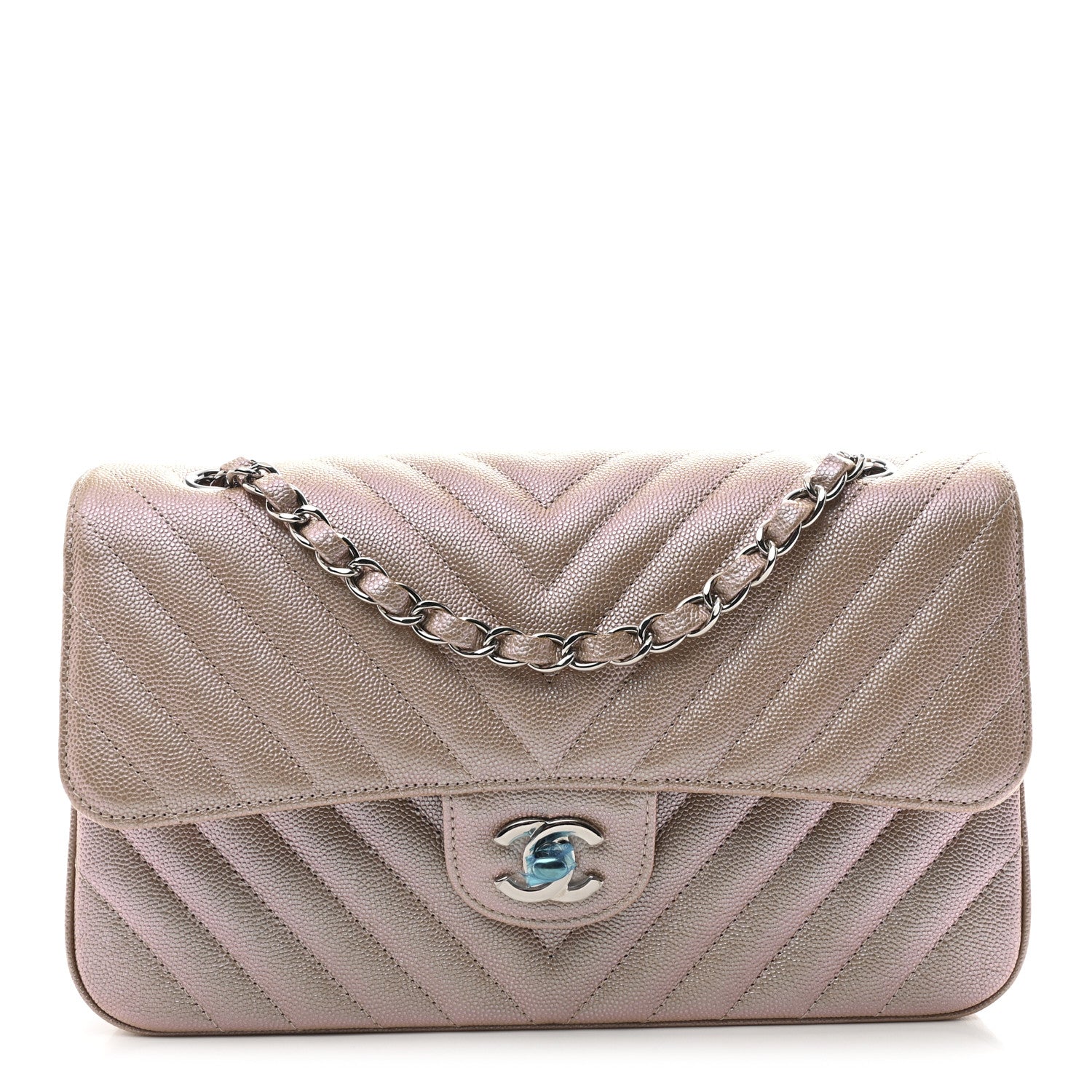 Chanel Metallic Caviar Chevron Quilted Medium Double Flap Light Gold 1 of 11