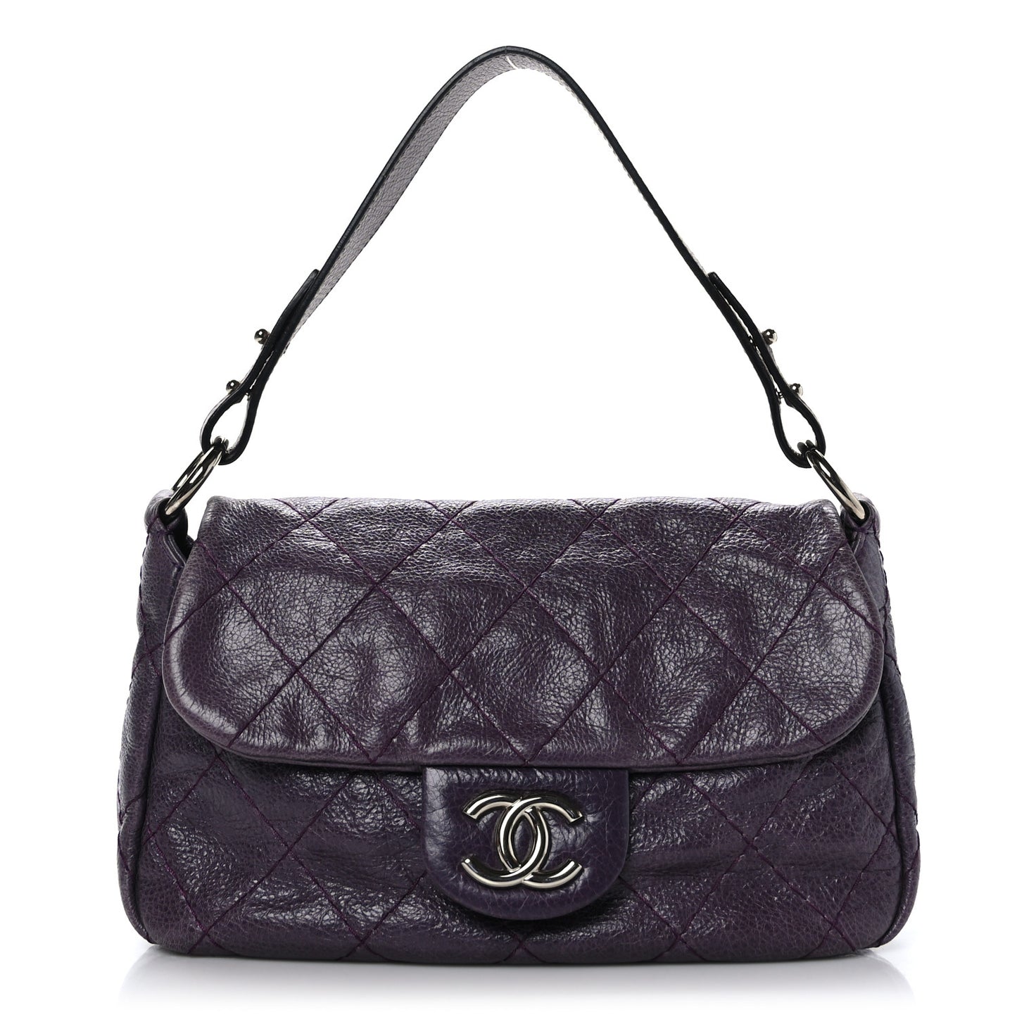 Glazed Calfskin Stitched On The Road Flap Purple