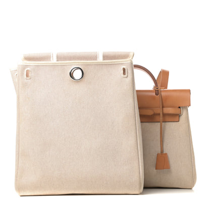Hermes Toile Vache Calfskin Herbag 30 PM Backpack Natural 1 of 16