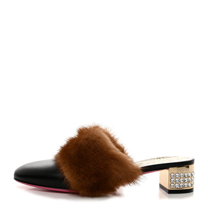 Gucci Mink Malaga Kid Crystal Candy Mules 38 Light Brown Black 1 of 10