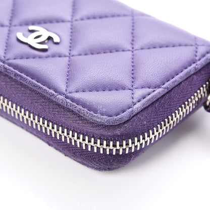 Chanel Lambskin Quilted Zip Around Coin Purse Wallet Purple 9 of 11