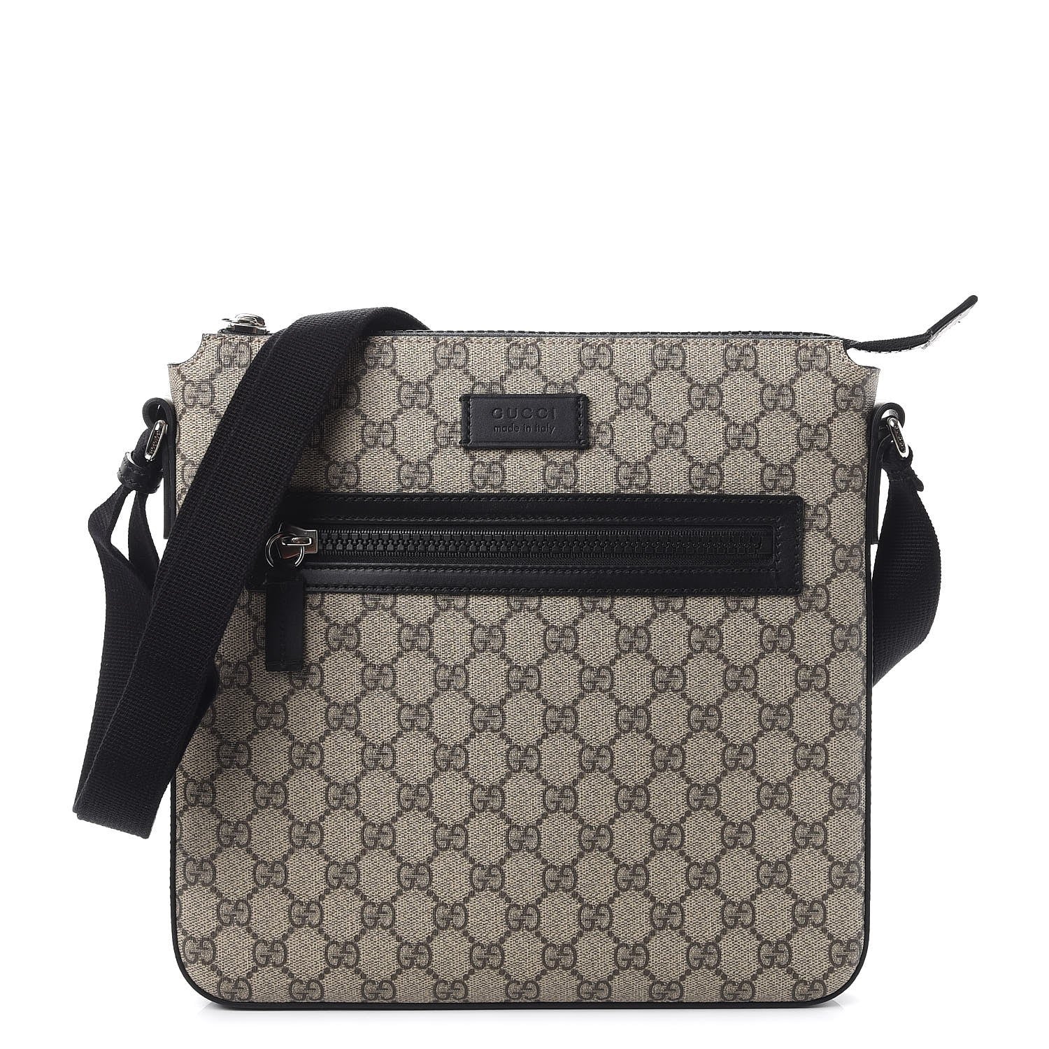 Gucci GG Supreme Monogram Flat Messenger Bag Black 1 of 7