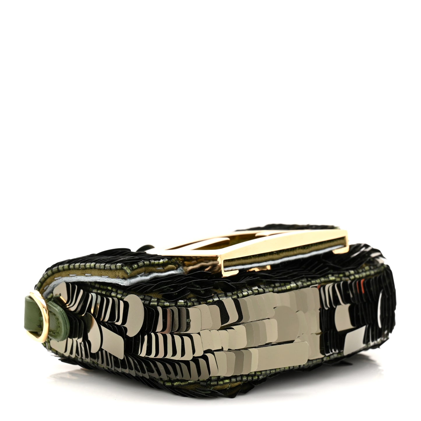 Sequin Paillettes Shiny Nappa Sex and the City Nano Maxi Buckle Baguette Charm Avocado