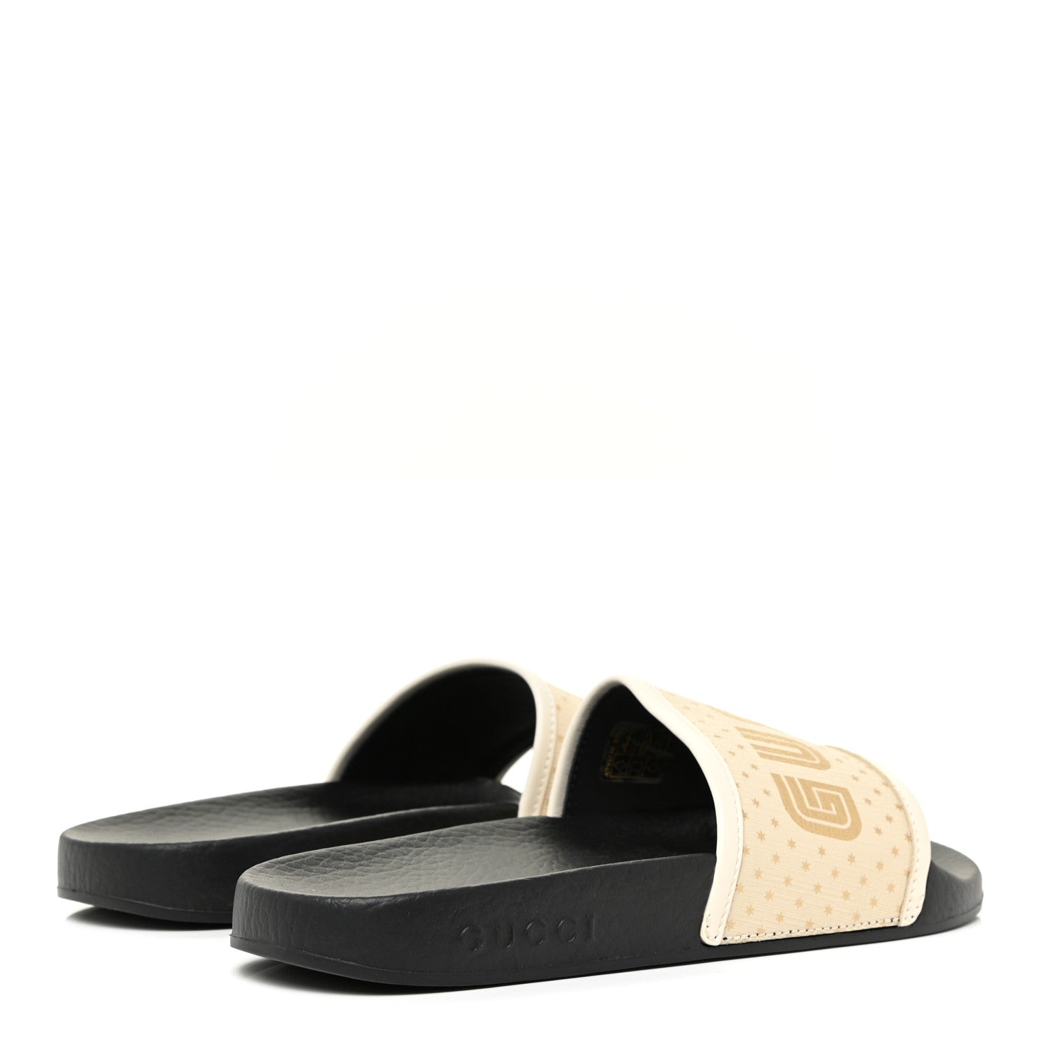 Gucci X SEGA Supreme Canvas GUCCY Stars Womens Slide Sandals 37 Mystic White Gold 4 of 9