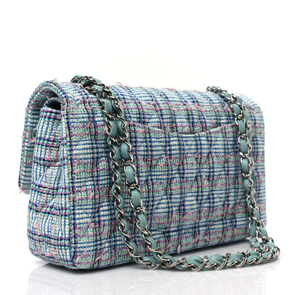 Chanel Tweed Quilted Medium Double Flap Blue White Pink Green 2 of 7