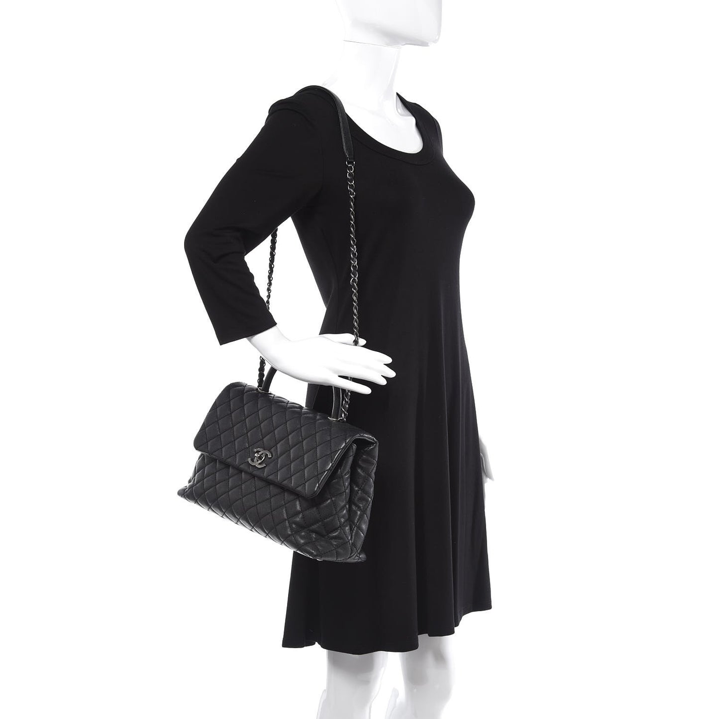 Caviar Quilted Medium Coco Handle Flap Black