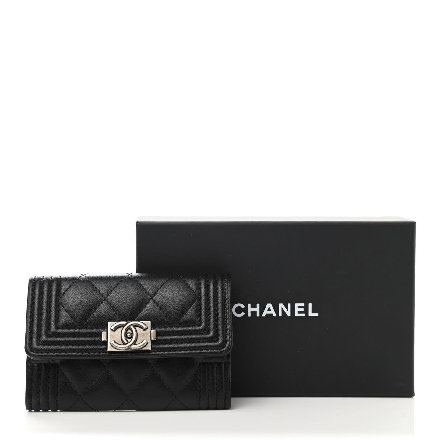 Lambskin Quilted Boy Flap Card Holder Black