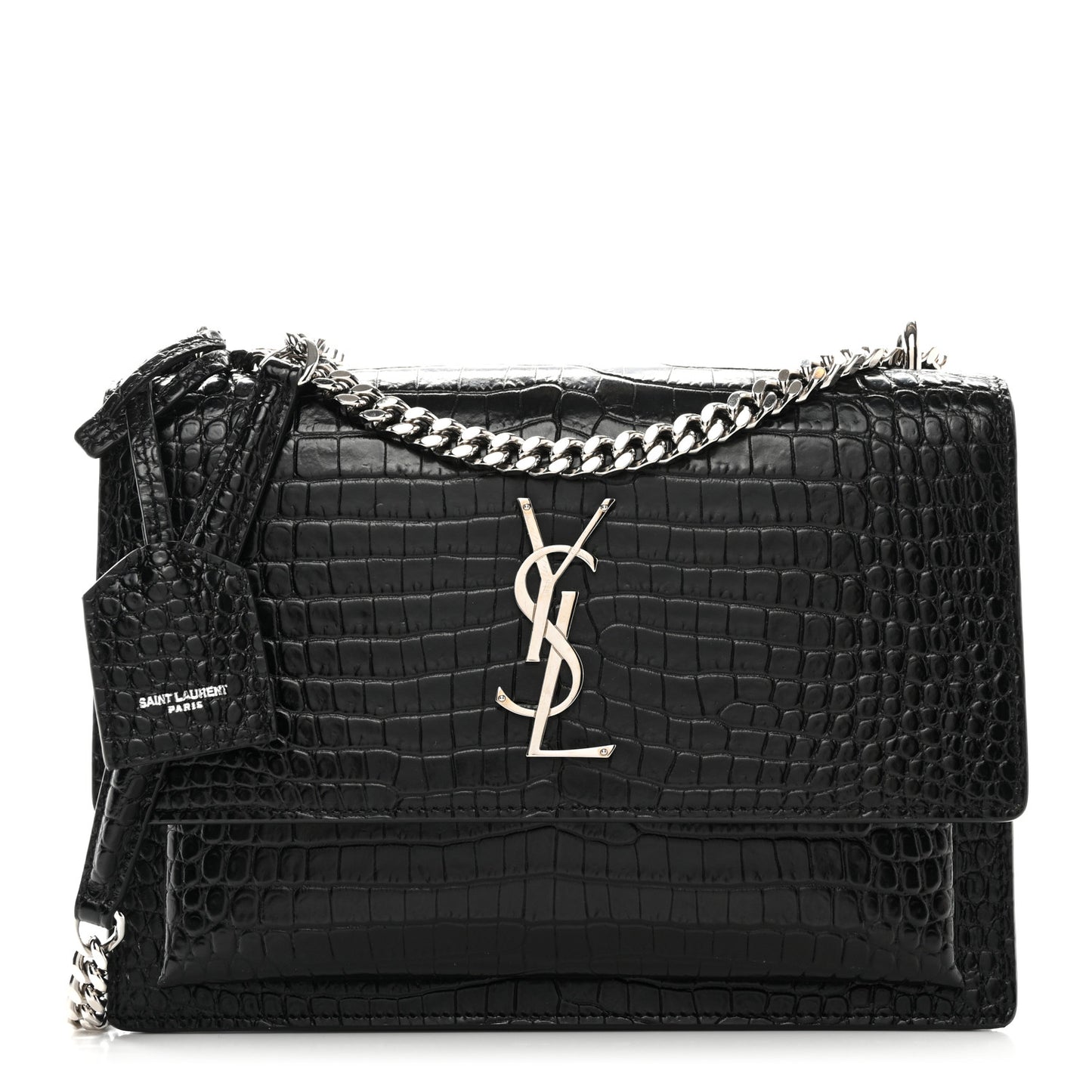 Calfskin Crocodile Embossed Medium Monogram Sunset Black