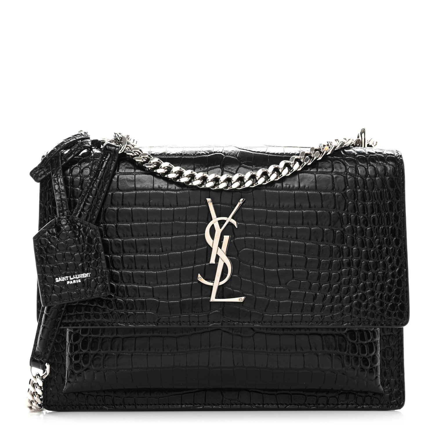 Saint Laurent Calfskin Crocodile Embossed Medium Monogram Sunset Black 1 of 13