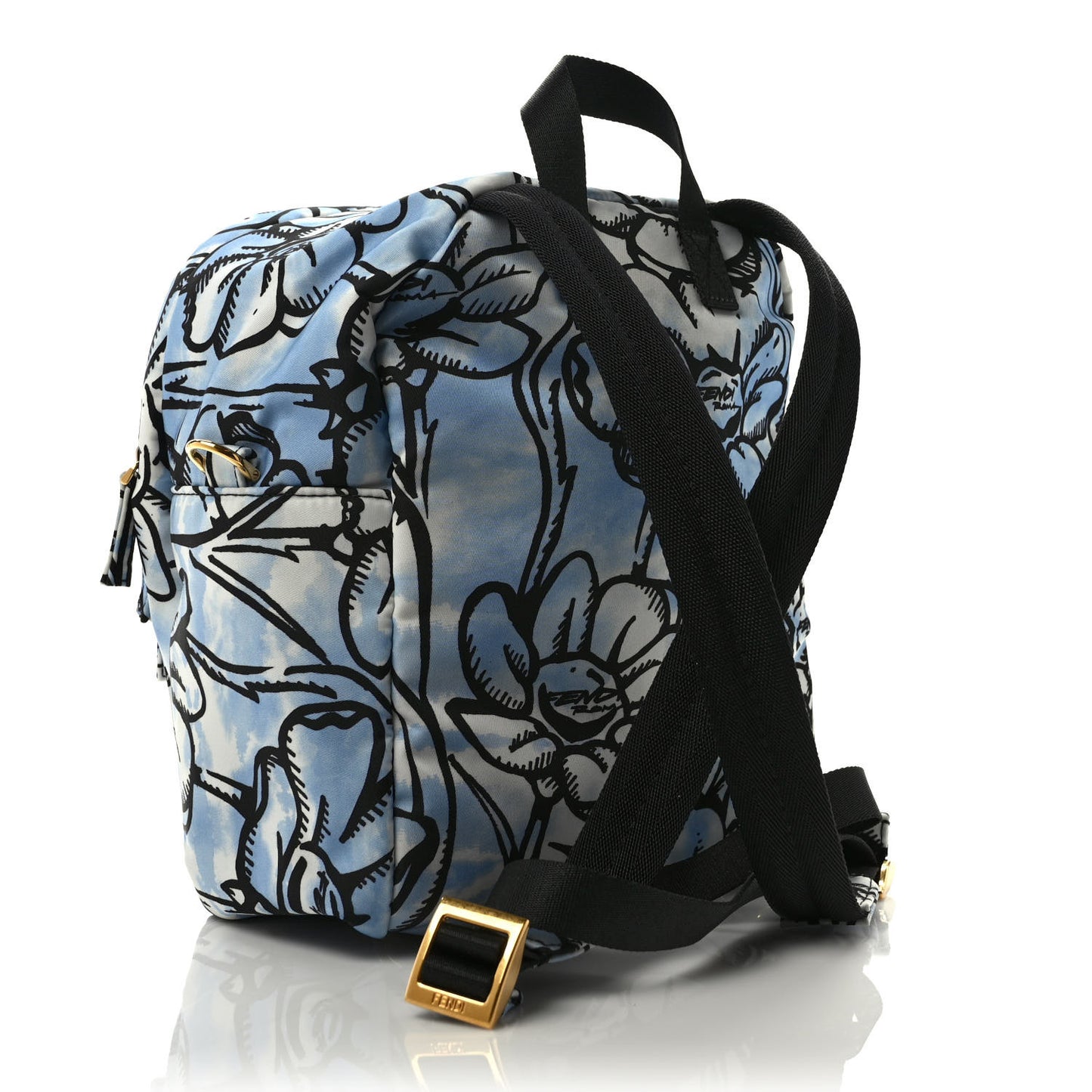 X JOSHUA VIDES Nylon Flower Clouds Print Pocket Backpack White Celeste Black