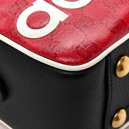 Gucci X ADIDAS Crystal Vintage Monogram Textured Dollar Calfskin Web Trefoil Logo Small Messenger Bag Hibiscus Red Off White Black 10 of 12